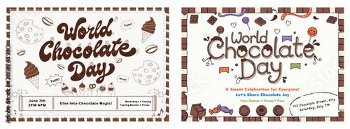 Schilderij op canvas World chocolate day celebration poster featuring desserts workshops and joyful i