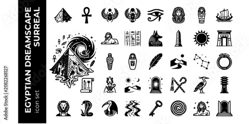 Foto Egyptian Dreamscape Surreal Black White-Melting Pyramid Glyph Afterlife Portal-S
