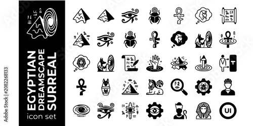 Bilde på lerret Egyptian Dreamscape Surreal Black White-Melting Pyramid Glyph Afterlife Portal-S