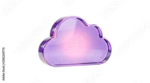 Cloud icon shaped as a glossy 3D glass form with a soft lavender and pink gradient glow rendered as a PNG on a transparent background