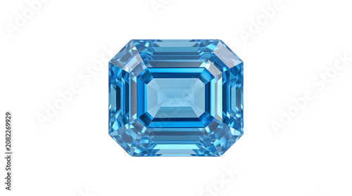 Photos Gemstone rendered as a vivid blue topaz in an emerald cut with step facets and d