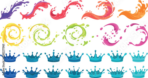 Photos Colorful Liquid Splash and Water Crown Vector Icon Set with Vibrant Paint Drople