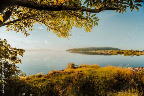Beautiful sunset over Lake Vattern in Hastholmen, Sweden.