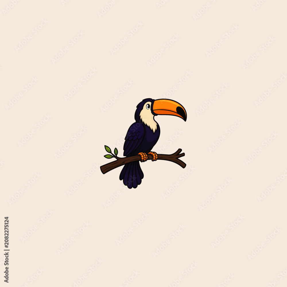 Fototapeta premium Colorful toucan bird perched on a tree branch with tropical wildlife colorful rainforest feathers environment birdlife ornithology
