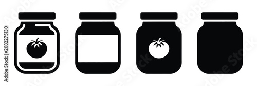 Tableau sur toile Tomato jam or sauce jar icon set in solid and outline styles featuring food cont