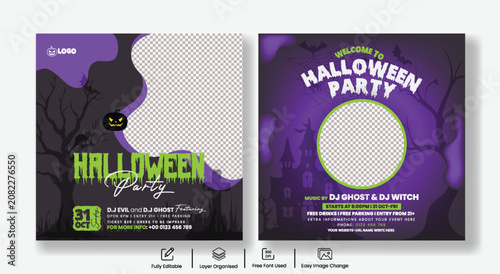 Fotografie Halloween party Social media posts, banner ads template designs with haunted aes