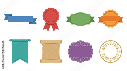 Set of Decorative Ribbons, Seals, Banners, and Scrolls