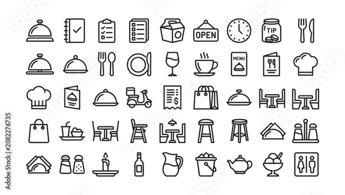 Foto Restaurant food service and dining icons including utensils tableware and bevera