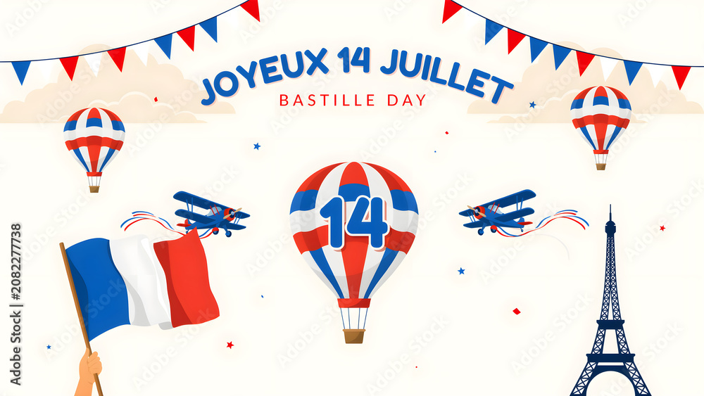 Fototapeta premium Colorful hot air balloon with patriotic flags