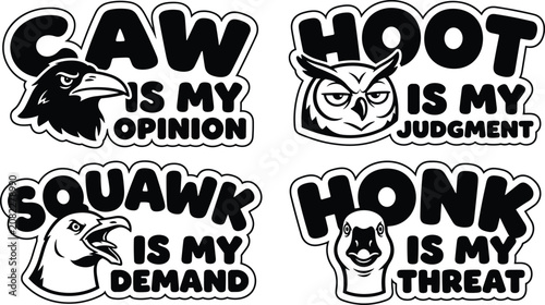 Canvas Print Set of four funny animal quotes with of a raven, owl, seagull, and goose on a wh