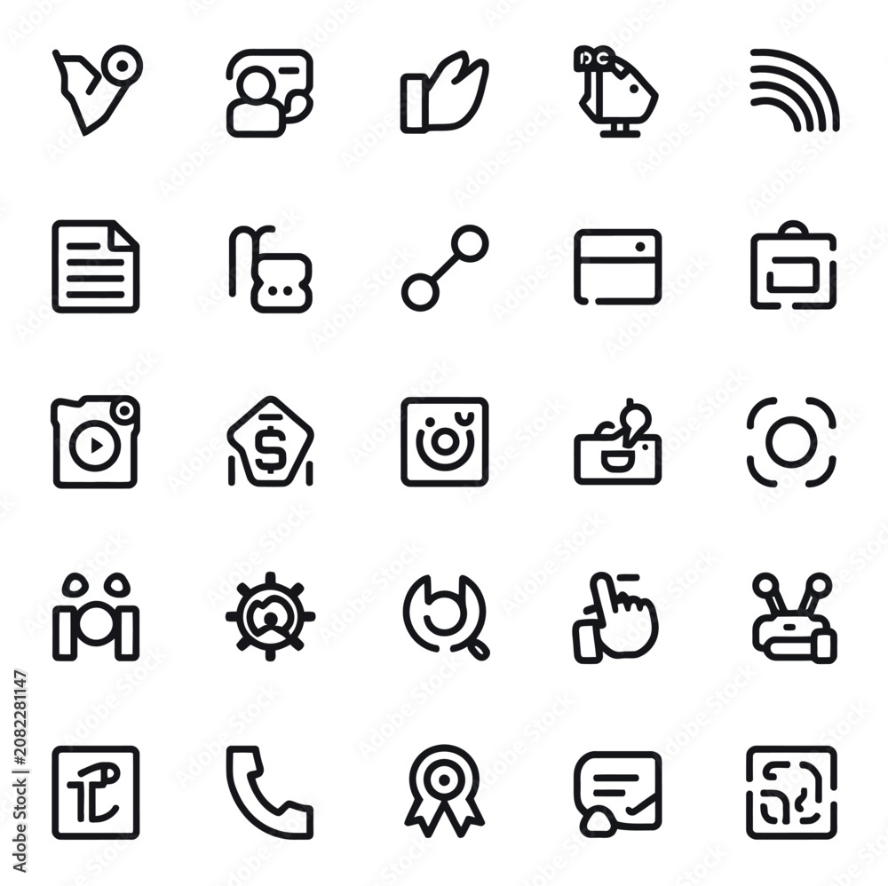 Fototapeta premium SEO and digital marketing icon collection, black and white vector 