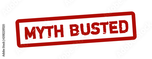 Myth Busted Rubber Stamp Badge – Red Grunge Fact Check Label, Debunked Statement Mark, Distressed Vector Illustration