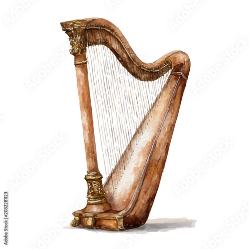 фотографія Harp watercolor artwork, high-quality professional vector illustration isolated on a white background