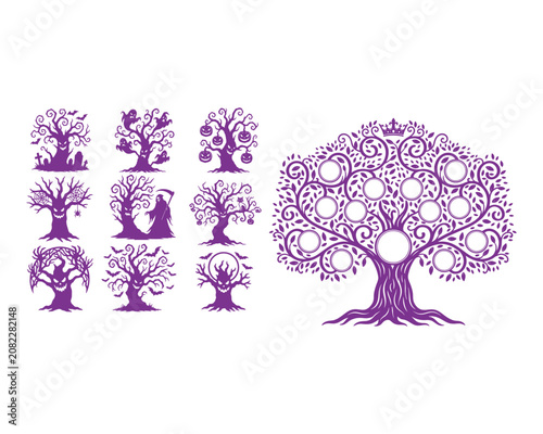 Decorative Tree Silhouette Nature Icon Set