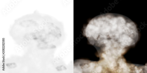 Mushroom cloud explosion, atomic blast, smoke and fire, disaster concept, dramatic effect