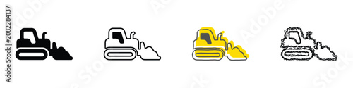 Картината върху платно Collection of four distinct bulldozer illustrations, including solid black, outl