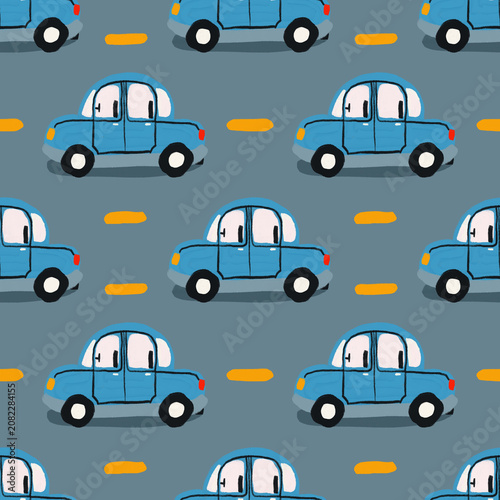 Cartoon automobile repeating background for kids fabric and wallpaper. Template for Pattern, textile, Gift wrapping paper, and etc.