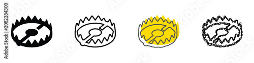 фотографія A collection of four distinct visual representations of a bear trap, showcasing