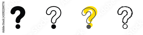 Foto Four distinct question mark icons, varying in style from solid black to outline