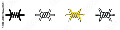 Quadro su tela Collection of barbed wire symbols in various styles, including solid black, outl