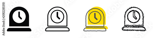 Tableau sur toile A set of four distinct clock icons, each rendered in a unique artistic style fro
