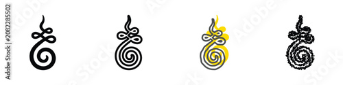 A traditional Thai spiritual symbol, known as a 'Yant', features a swirling spiral base and intricate knotwork at the top, often associated with protection and prosperity