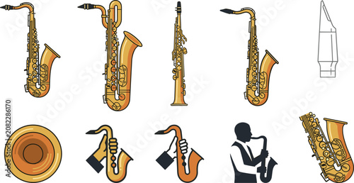 Photos Saxophone Icon Vector Illustration Featuring Alto, Tenor, Baritone, Mouthpiece,