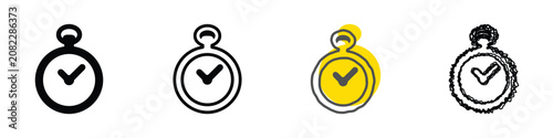 Tableau sur toile Collection of diverse pocket watch icons, each featuring a checkmark symbol, sym
