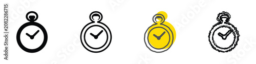 Foto A set of four distinct pocket watch illustrations, each rendered with unique art