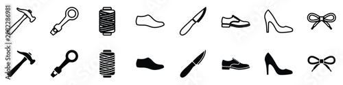 Εκτύπωση καμβά Collection of icons representing shoemaking equipment and materials, including h