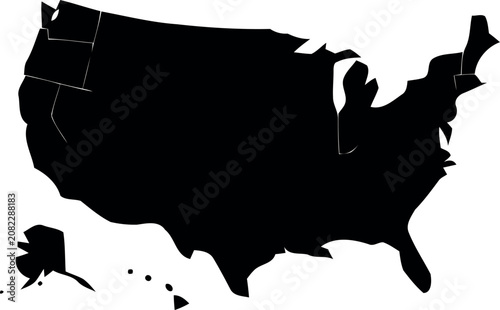 Map Silhouette Icon with Black Landmass Shapes and Scattered Pins for Cartography, Travel Planning, and Navigation Design