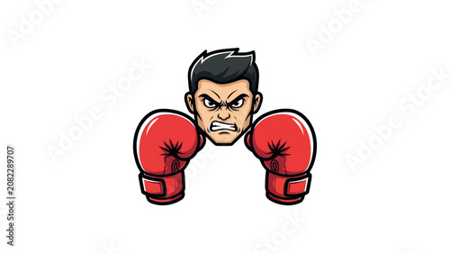 Angry Boxer Mascot Illustration Featuring a Determined Fighter in Red Gloves