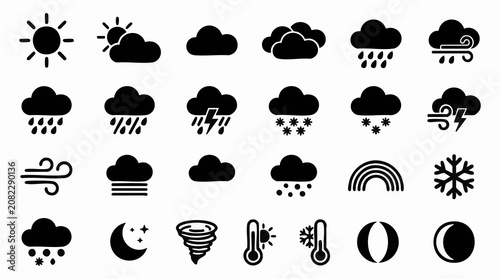 Konstfotografi Weather forecast vector icons set - climate and meteorology symbols