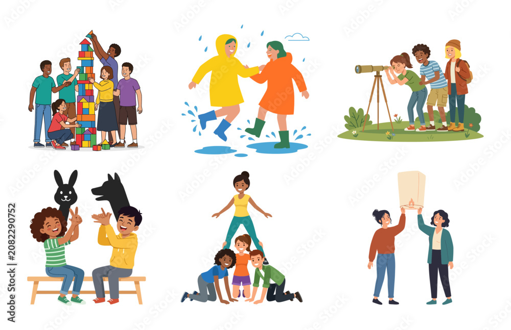 Fototapeta premium Diverse Group of Children Engaged in Creative Play and Collaborative Outdoor Learning Activities