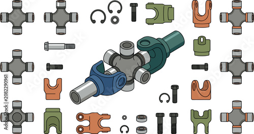 Bilde på lerret Mechanical engineering simulation vector kit displaying connecting rod structura