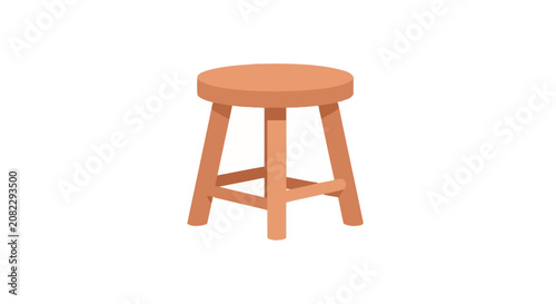 Simple Wooden Stool, Round Seat, Three Legs, Isolated on White Background