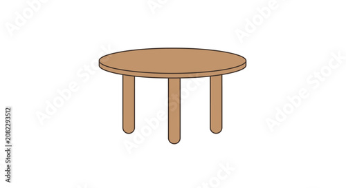 Simple Wooden Round Table, Minimalist Design, Isolated on White Background
