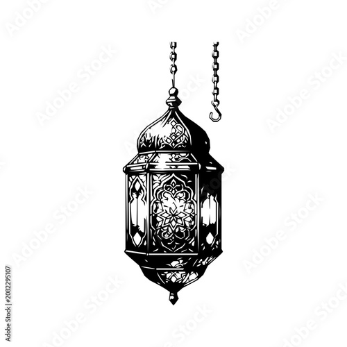 Traditional Islamic lantern vector set, Ramadan and Eid decorative line art elements