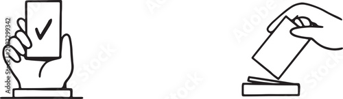 Vector Illustration Set of voting and election icons featuring hand holding ballot paper and submitting form for democratic process illustration.
