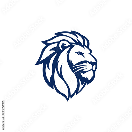 Majestic Lion Head Logo, Modern Blue Lion Mascot Emblem, Strong Animal Vector Icon for Branding