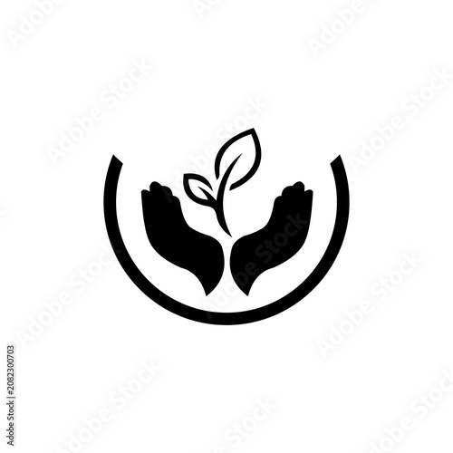 Hands Holding Growing Plant Logo Vector Eco Nature Care Icon Isolated on White Background