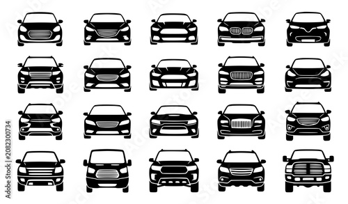 Tableau sur toile Premium front view car silhouette vector collection featuring modern automobile
