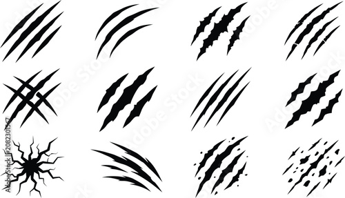 Tableau sur toile Horror Claw Scratch Slash Marks Collection for Spooky Vector Design Elements