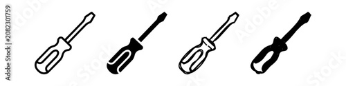 Canvas-taulu Set of four screwdriver icons in different styles including outline, solid silhouette, and hand-drawn versions