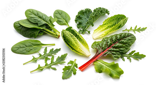 Variety of fresh leafy green vegetables for healthy eating and cooking  assorted greens transparent background
