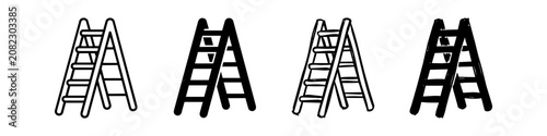 Collection of stepladder icons in varied styles, including minimalist line art and hand-drawn doodle designs for construction and home repair projects.