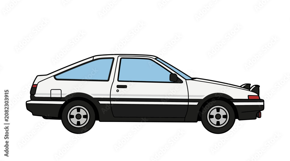 Fototapeta premium Retro White Sports Car Vector Illustration