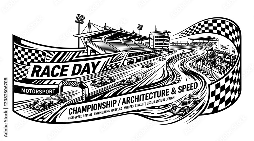 Obraz premium Motorsport Race Day: Formula 1 Championship, Speed, and Grandstand Arena