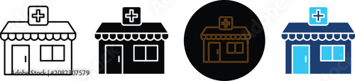 Fotografie Set Of Four Different Pharmacy Building Icon Designs