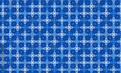 Indonesian Batik Kawung Seamless Pattern, Traditional Javanese Heritage Motif - Mega Biru Colorway